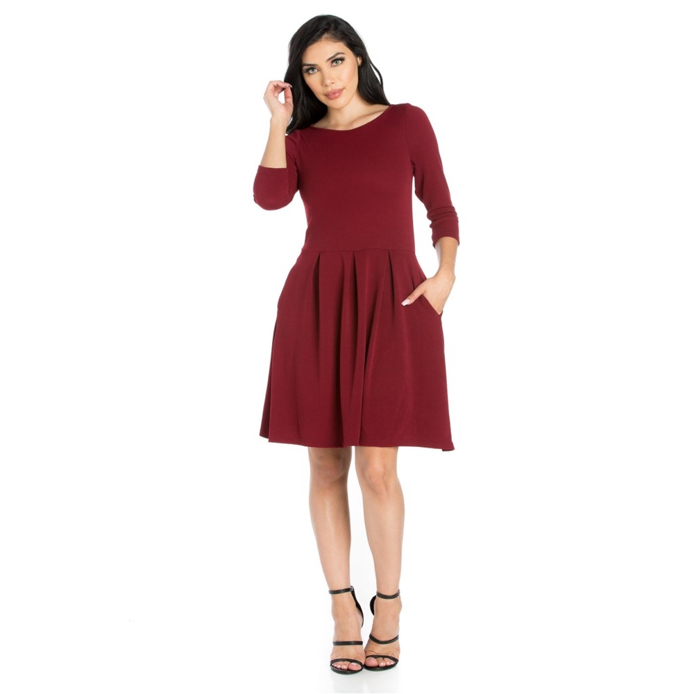 24Seven Burgundy Pullover Unlined Long Sleeve Mindi Dress Christmas Festive